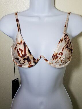 Free Society Brown White Bikini Top Size XXS Beach Swim Summer Festival NWT